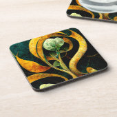 Botanical Orchid Greens & Golds Bier Onderzetter (Linkerzijde)