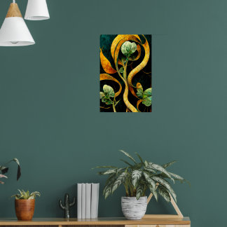 Botanical Orchid Greens & Golds Poster