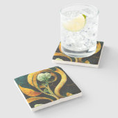 Botanical Orchid Greens & Golds Stenen Onderzetter (Zijkant)