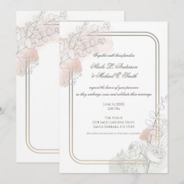 Botanical Outline Sage & Blush Floral Wedding  Kaart