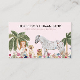 Botanical Palm Pink HORSE DOG HUMAN THERAPHY Visitekaartje