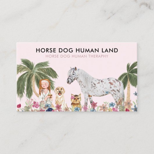 Botanical Palm Pink HORSE DOG HUMAN THERAPHY Visitekaartje (Voorkant)