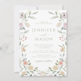 Botanical Pastel Flower Wreath Wedding Invitation Kaart