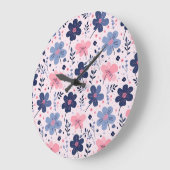 Botanical Pink And Blue Flowers Nature Print Grote Klok (Hoek)