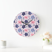 Botanical Pink And Blue Flowers Nature Print Grote Klok (Huis)