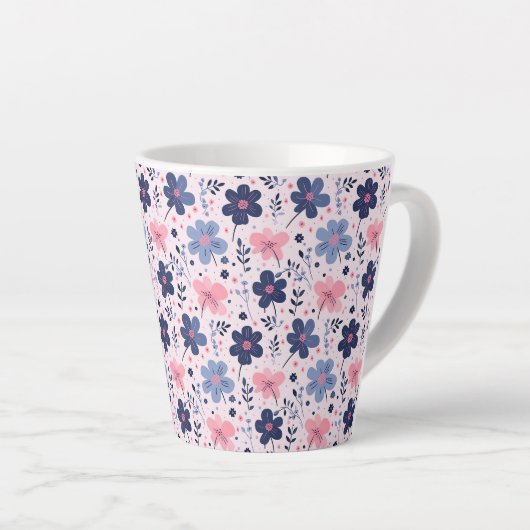 Botanical Pink And Blue Flowers Nature Print Latte Mok (Rechterhoek)
