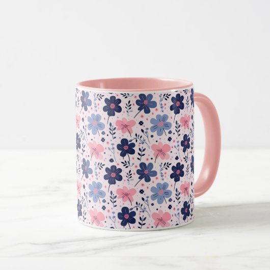 Botanical Pink And Blue Flowers Nature Print Mok (Voorkant rechts)
