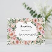 Botanical pink blossom summer floral Bridesmaid Kaart (Staand voorkant)