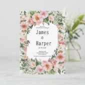 Botanical pink blossom summer floral Wedding Kaart (Staand voorkant)