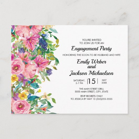 Botanical Pink Blue Watercolor Floral Briefkaart (Voorkant)