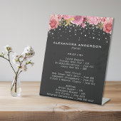 Botanical Pink Flowers Diamond Glitter Black Salon Reclamebord Met Voetstuk