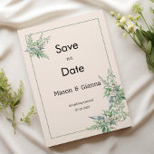 Botanical pink mint ivory floral Save the Date Kaart