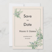 Botanical pink mint ivory floral Save the Date Kaart (Voorkant)