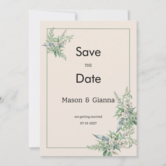 Botanical pink mint ivory floral Save the Date Kaart (Voorkant)