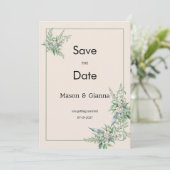 Botanical pink mint ivory floral Save the Date Kaart (Staand voorkant)