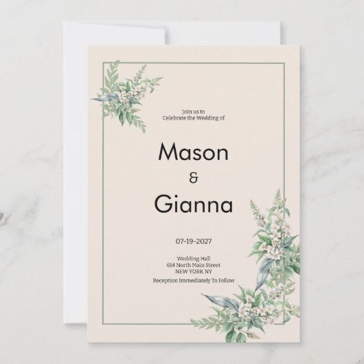 Botanical pink mint ivory floral Wedding Kaart (Voorkant)