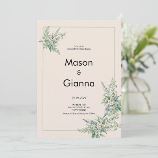 Botanical pink mint ivory floral Wedding Kaart (Staand voorkant)
