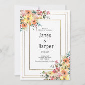 Botanical pink orange gold floral country Wedding  Kaart (Voorkant)