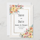 Botanical pink orange gold floral Save the Date Kaart (Voorkant)