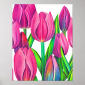 Botanical Pink Tulips Drawing Poster (Voorkant)