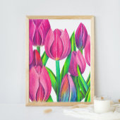 Botanical Pink Tulips Drawing Poster