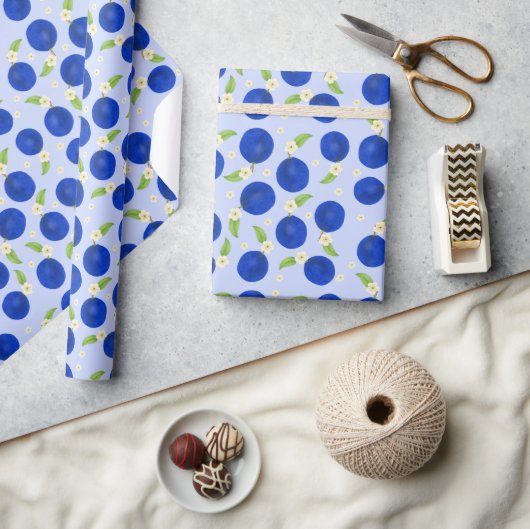 Botanical Plums Collection Blue Cadeaupapier (Crafts)