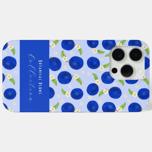 Botanical Plums Collection Blue Case-Mate iPhone Case (Achterkant (horizontaal))