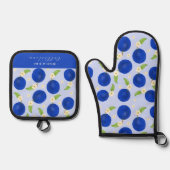 Botanical Plums Collection Blue Ovenwant & Pannenlap Set (Voorkant)