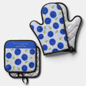 Botanical Plums Collection Blue Ovenwant & Pannenlap Set (Voorkant / Achterkant)