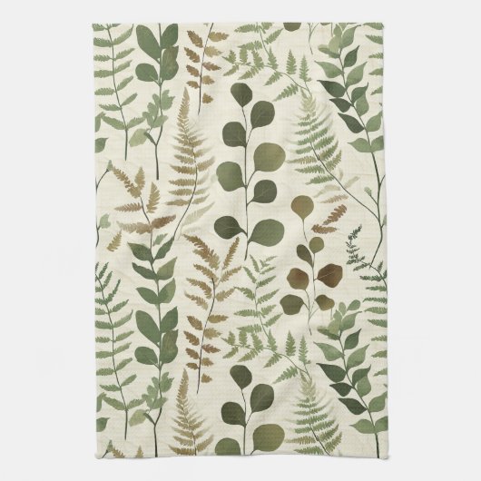 Botanical Pressed Leaves Pattern – Fern Print Theedoek (Verticaal)