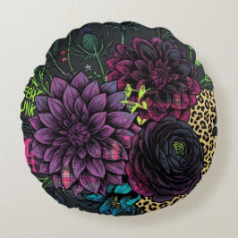 Botanical Punk Floral Pillow Dark Aesthetic Grunge Rond Kussen