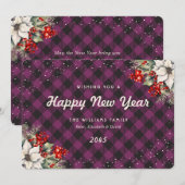 Botanical Purple Plaid Snow New Year Card Feestdagenkaart (Voorkant / Achterkant)