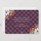 Botanical Purple Plaid Snow New Year Card Feestdagenkaart (Achterkant)