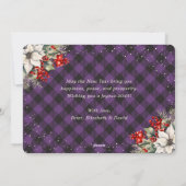 Botanical Purple Plaid Snow New Year Card Feestdagenkaart (Achterkant)