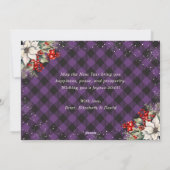 Botanical Purple Plaid Snowflake New Year Card Feestdagenkaart (Achterkant)