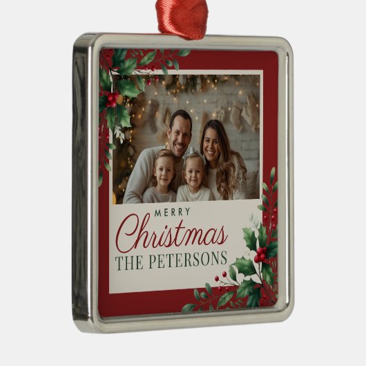 Botanical Red Custom Photo Christmas Ornament (Rechts)