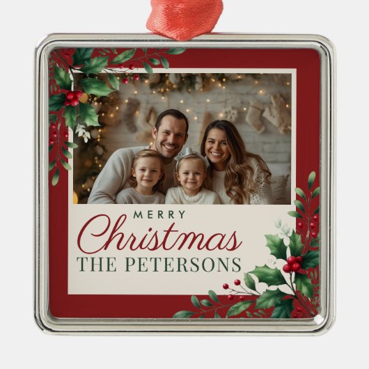 Botanical Red Custom Photo Christmas Ornament (Voorkant)
