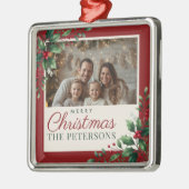 Botanical Red Custom Photo Christmas Ornament (Links)