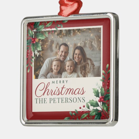 Botanical Red Custom Photo Christmas Ornament (Links)