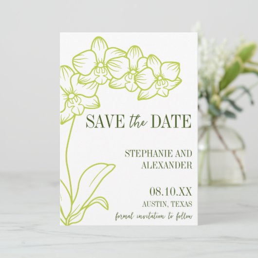 Botanical Retro Bold Chartreuse Photo Wedding Save The Date (Staand voorkant)
