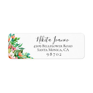 Botanical Return Address Island Coral Etiket