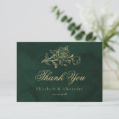 Botanical Roses Green Gold Royal wedding Thank you Kaart (Staand voorkant)