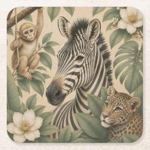 Botanical Safari Zebra Vierkante Papieren Onderzet Kartonnen Onderzetters