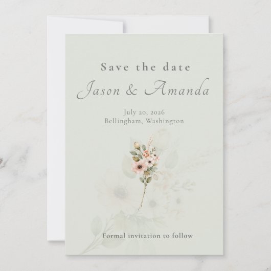 Botanical Sage Garden Wedding Save the Date Kaart (Voorkant)