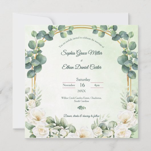 Botanical Sage Green Eucalyptus Wedding Invitation (Voorkant)