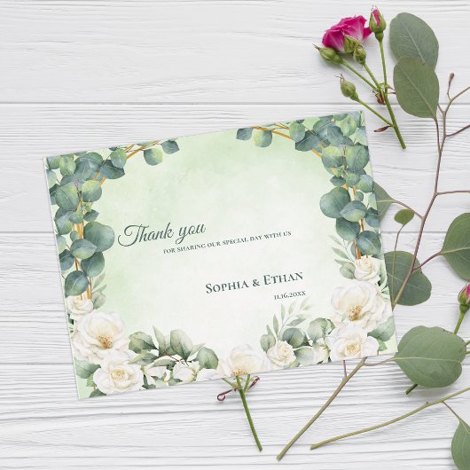 Botanical Sage Green Floral Wedding Thank You Briefkaart