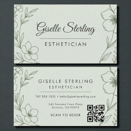 Botanical Sage Green QR Code Esthetician Floral Visitekaartje