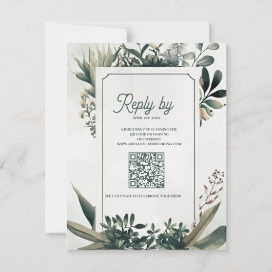 Botanical Sage Green QR Code Greenery Wedding RSVP Kaartje (Achterkant)