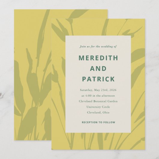 Botanical Sketch Citrus Gold Wedding Invitation Kaart (Voorkant / Achterkant)