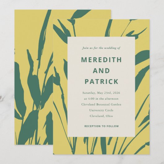 Botanical Sketch Citrus Pine Wedding Invitation Kaart (Voorkant / Achterkant)